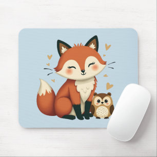 Lieve Vos en Uil Whimsy Illustratie van het Bos Muismat