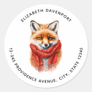Lieve Vos in een Rode Sjaal Herfst Afbeelding Adre Ronde Sticker