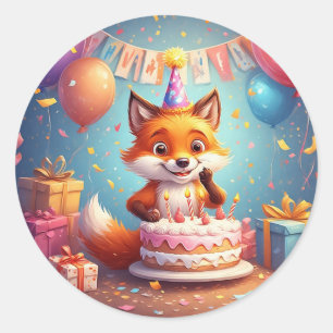 Lieve Vos Viert een Vrolijke Verjaardag Ronde Sticker