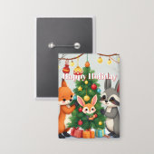 Lieve Vos, Wasbeer & Konijn Kerstherinnering Button (Voorkant / Achterkant)