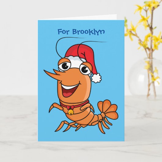 Lieve vrolijke Kerstgarnalen cartoonillustratie Kaart (Gele Bloem)