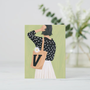 Lieve vrouw in zwart-witstippen briefkaart
