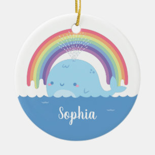 Lieve Walvis en Regenboog, Kleurrijk Keramisch Ornament