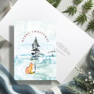 Lieve Watercolor Vos Illustratie Kerstkaart Feestdagen Kaart