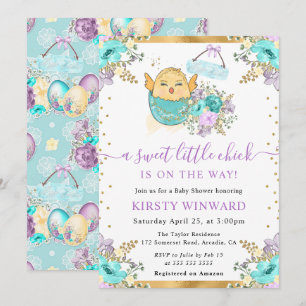 Lieve Waterverf Bloemige Paas Kuiken Baby Shower Kaart