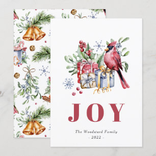 Lieve Waterverf Kardinaalvogel Kerstmis Feestdagenkaart