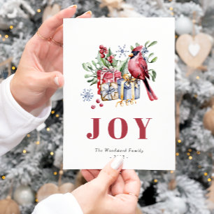 Lieve waterverf kerstkaart met kardinaalvogel feestdagenkaart