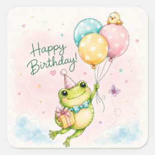 Lieve Waterverf Verjaardagsstickers Leuk & Kleur Vierkante Sticker