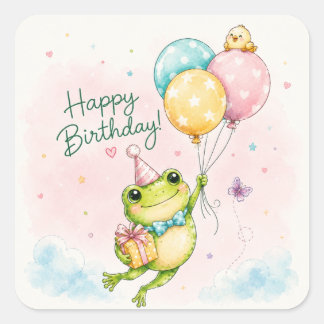 Lieve Waterverf Verjaardagsstickers | Leuk & Kleur Vierkante Sticker