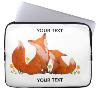 Lieve Waterverf Vos Familie Gepersonaliseerd Laptop Sleeve