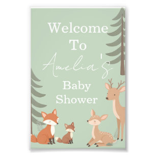 Lieve Welkomstbord voor Woodland Baby Shower Foto Afdruk