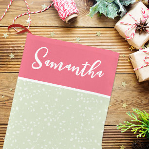 Lieve Whimsical Calligraphy Script Roze Groen Kleine Kerstsok