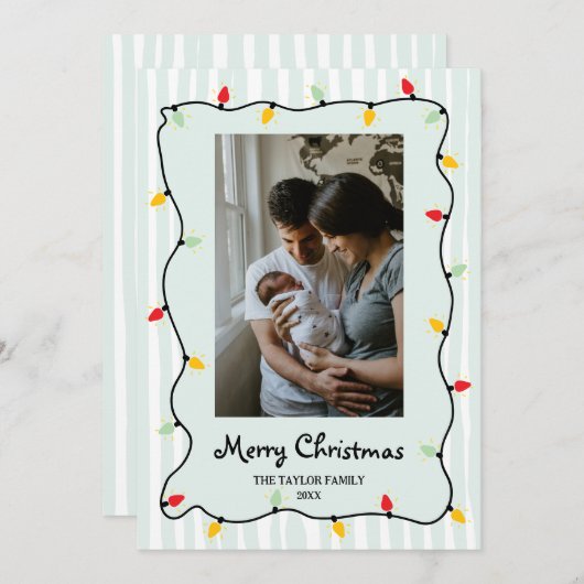 Lieve Whimsical Kerstmis Lichtjes Foto Kaart (Voorkant / Achterkant)