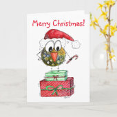 Lieve Whimsical Kerstvogel Kaart (Gele Bloem)