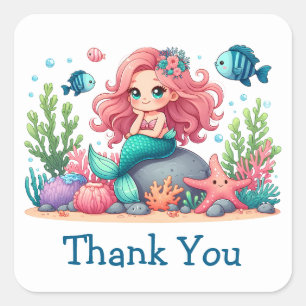 Lieve Whimsical Zeemeermin En Vis Dank Je Wel Vierkante Sticker