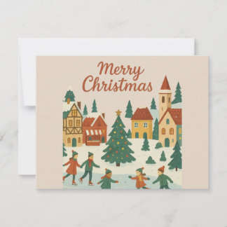 Lieve Whimsicale Winterstad Kerstkaart Kaart