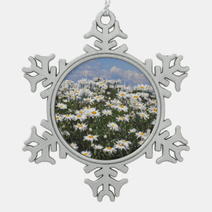 Lieve witte daisy-tuin tin sneeuwvlok ornament