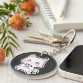 Lieve Witte Kat Sleutelhanger (Voorkant Rechts)