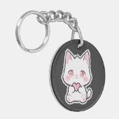 Lieve Witte Kat Sleutelhanger (Voorkant Links)