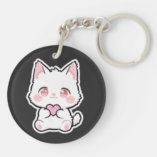 Lieve Witte Kat Sleutelhanger (Achterkant)