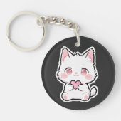 Lieve Witte Kat Sleutelhanger (Voorkant)