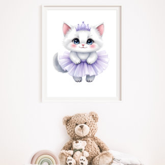 Lieve Witte Kittensprinses in Paarse Tutu Koninkli Poster