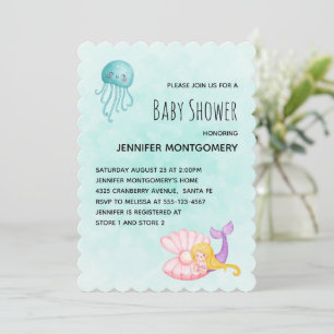 Lieve Zeemeermin Onder Zee Aquarel Baby Shower Kaart