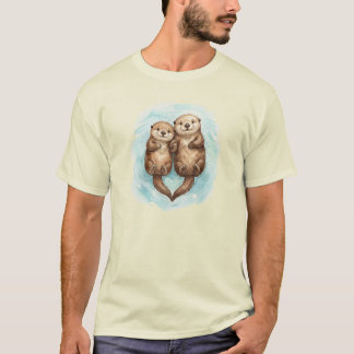 Lieve Zeeotters Hart Watercolor Illustratie T-shirt