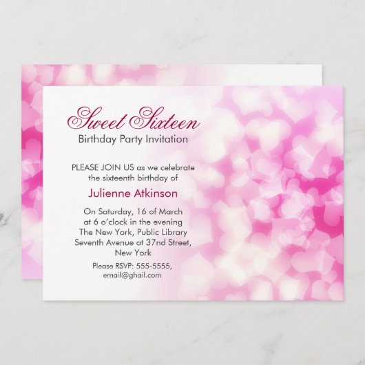 lieve zestien verjaardagsfeestuitnodiging kaart (Voorkant / Achterkant)