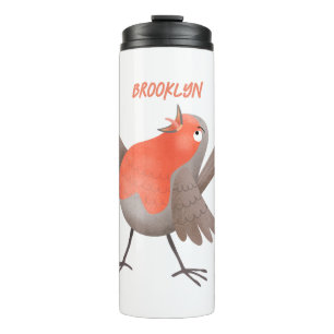 Lieve zingende roodborst vogel cartoon thermosbeker