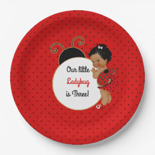 Lieveheersbeestje Afro-Amerikaans babymeisje Rood Papieren Bordje