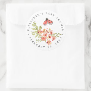 Lieveheersbeestje Bloemig   Lente Baby Shower Favo Ronde Sticker