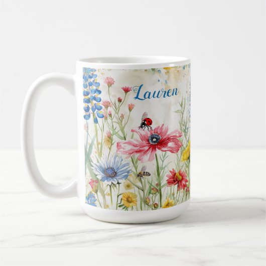 Lieveheersbeestje en Bij in Wilde Bloemen Koffiemok (Links)