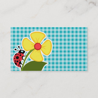 Lieveheersbeestje en bloem op Blue-Green Gingham Visitekaartje