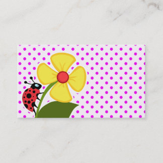 Lieveheersbeestje en bloem op Fuchsia Polka Dots Visitekaartje
