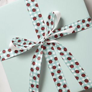 Lieveheersbeestje en turquoise ruitjes natuurpatro lint