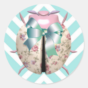 Lieveheersbeestje floraal roze blauw chevron gestr ronde sticker