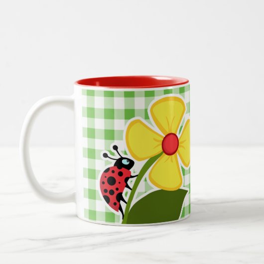 Lieveheersbeestje; Groen gecontroleerd; Gingham Tweekleurige Koffiemok (Links)