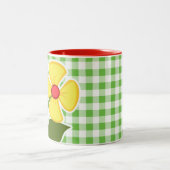Lieveheersbeestje; Groen gecontroleerd; Gingham Tweekleurige Koffiemok (Center)