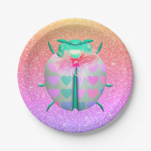 Lieveheersbeestje hartpatroon cute glinsterende ve papieren bordje