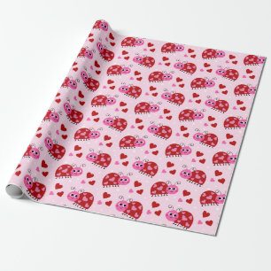 Lieveheersbeestje Hearts Pattern Pink Cadeaupapier