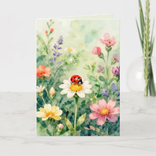 Lieveheersbeestje In een tuin van bloemen Kaart
