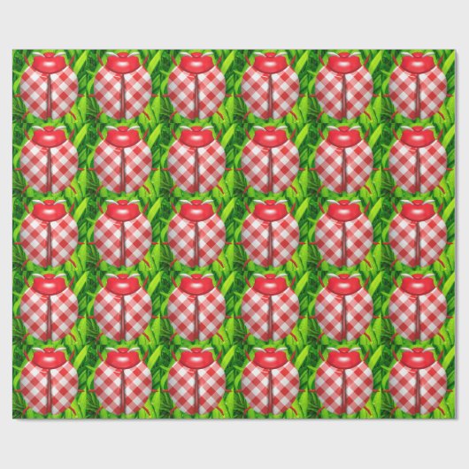 Lieveheersbeestje in gras gingham check schattig r cadeaupapier (Vlak)