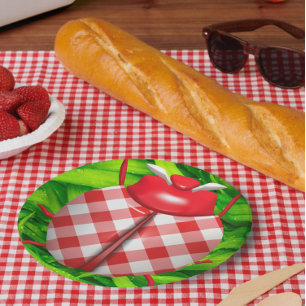 Lieveheersbeestje in gras gingham check schattig r papieren bordje