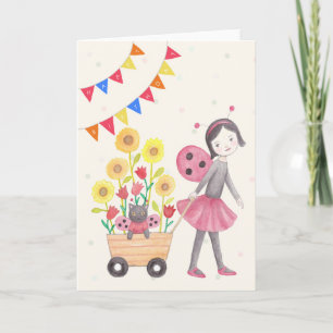 Lieveheersbeestje Meisje & Kat Zonnebloemen Leuke  Kaart