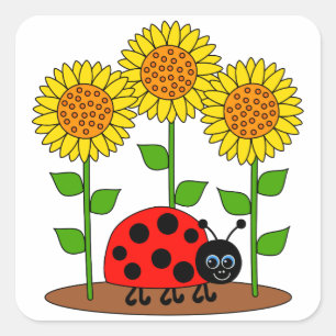 Lieveheersbeestje met zonnebloemen vierkante sticker