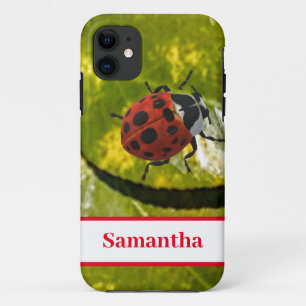 Lieveheersbeestje op blad met naam iPhone 11 hoesje