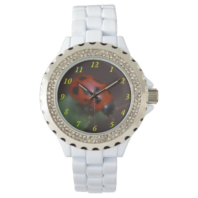 Lieveheersbeestje op Bloemen Horloge (Voorkant)