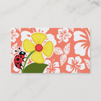 Lieveheersbeestje op Coral Color Tropical Hibiscus Visitekaartje