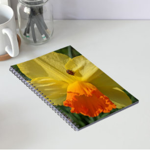 Lieveheersbeestje op gele narcis bloem notitieboek
